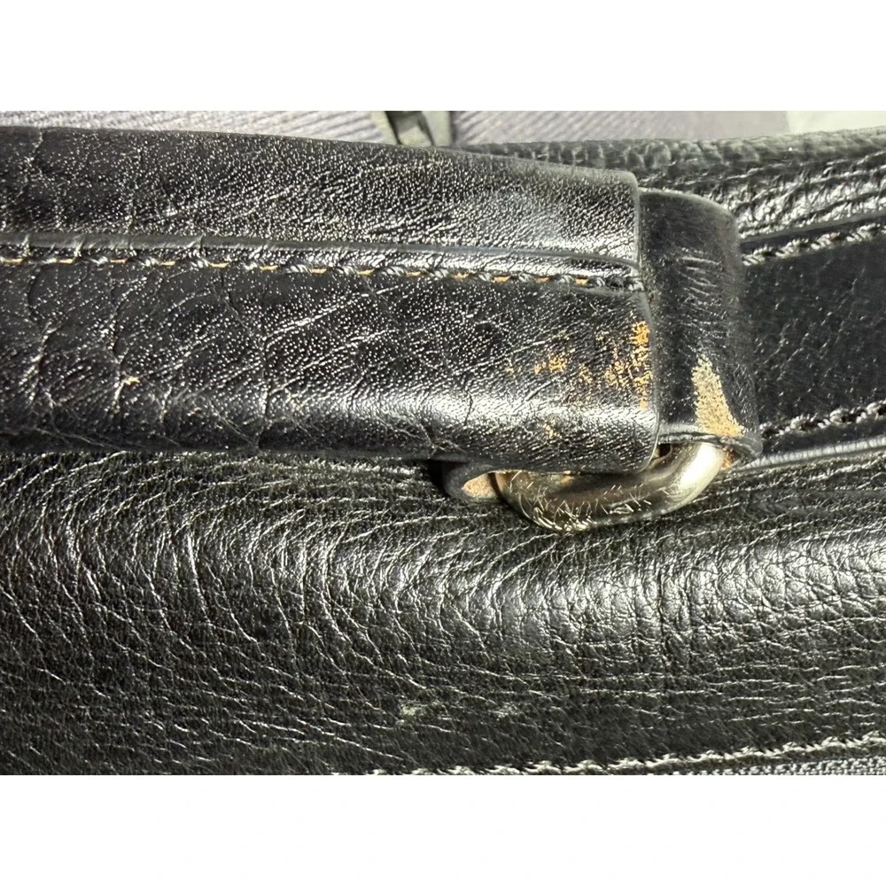 Vintage Mens Black Leather Briefcase Messenger Bag Laptop Crossbody Distressed